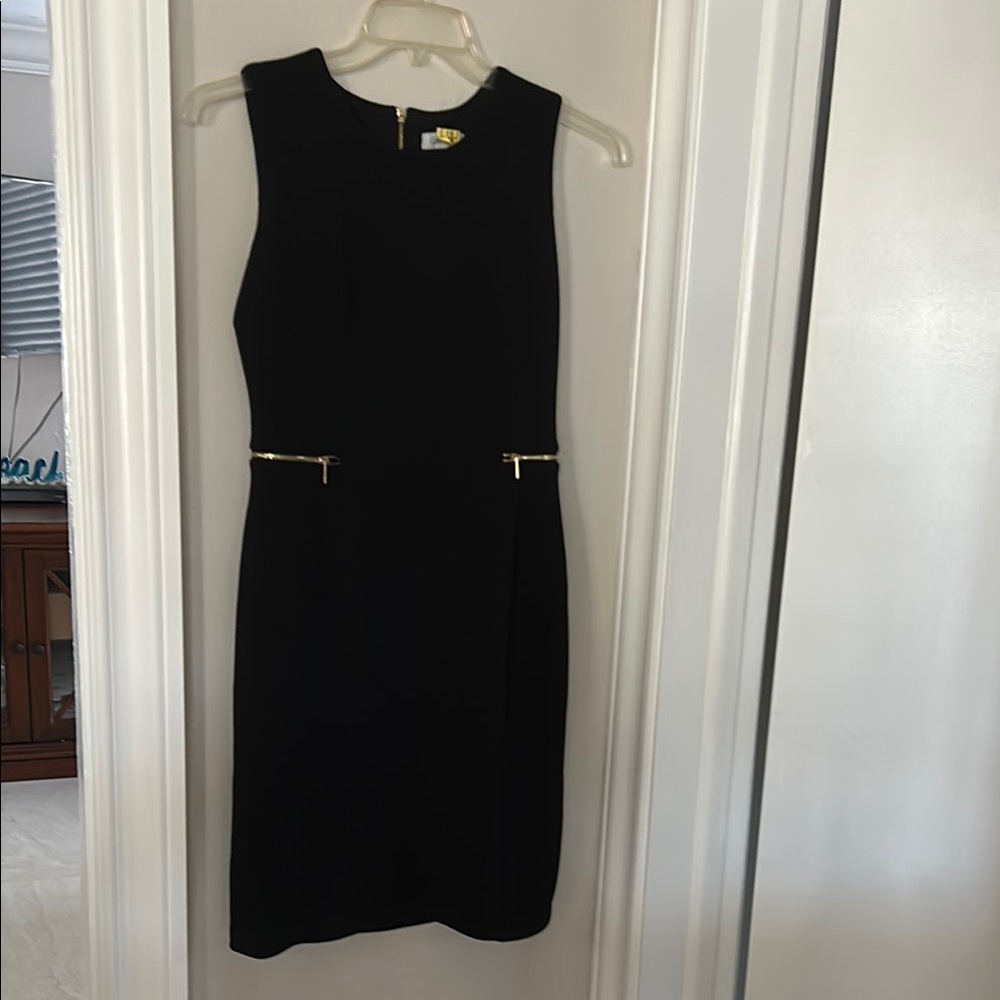 Calvin Klein Black Midi Dress with Gold Accents